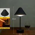 Elegant black cordless LED table lamp for bars and restaurants, 34cm height with switch - White Light (Charger Included) / Push Button Switch / Black