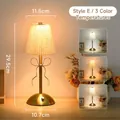 Elegant gold USB rechargeable table lamp with pleated shade and bow design for bedroom - Style E - Hemp Texture Butterfly Lamp / 3-Color Dimming-USB Rechargeable