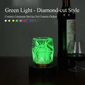 Green glowing crystal texture rechargeable LED bar table lamp with minimalist black base - Diamond Pattern Style / Push Button Switch / Green