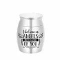 Small stainless steel cremation urn for pet or human ashes with angel wing engraving - Silver