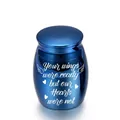 Small blue metallic pet cremation urn engraved with memorial 'Your wings' quote - 40*30mm / Sapphire Blue