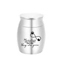 Silver stainless steel pet urn with infinity paw print and memorial quote - Silver