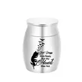 Small stainless steel memorial urn with engraved feather and sentimental quote for ashes - Silver