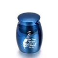Blue stainless steel memorial urn for pets or loved ones with feather engraving - Sapphire Blue