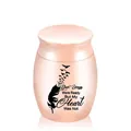 Small rose gold stainless steel memorial cremation urn for ashes with feather engraving - Rose Gold