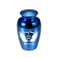 Urne funéraire élégante en métal bleu avec gravure de cœur et d'ailes d'ange - Bleu saphir