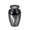 Elegant black glossy pet cremation urn featuring a delicate feather and bird engraving - Black