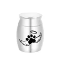 Polished stainless steel pet cremation urn featuring angel wings and paw print design - Silver