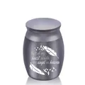 Minimalist gunmetal grey cremation urn for ashes with heart-touching feather quote design - Black