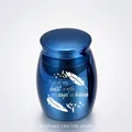 Mini blue metallic memorial cremation urn for human or pet ashes with heart engraving - Sapphire Blue