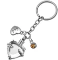 Detail of heart-shaped urn keychain with Dad engraving and clear crystal bottle. - White