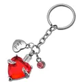Detail of red heart crystal urn keychain with Dad engraving and small pink charm - Red