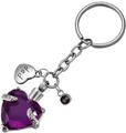 Purple heart crystal perfume bottle keychain with engraved Dad heart charm in steel - Purple