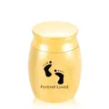 Small gold stainless steel pet urn with footprints and Forever Loved engraving - Pet Memorial Urn Jar / Gold