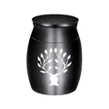 Black stainless steel pet cremation urn with white tree of life design for pet ashes - Black