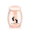 Small rose gold stainless steel pet cremation urn with Forever Loved footprint design - Pet Memorial Urn Jar / Pink