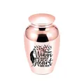 Rose gold cremation urn for pet human ashes with sentimental quote feather design - Rose Gold
