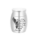 Small silver pet cremation urn with feather design and sentimental English quote - Silver