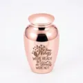 Polished rose gold stainless steel memorial urn with sentimental heart engraving - Rose Gold