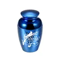 Petite urne cinéraire en métal bleu avec gravure 'I am always with you', 70x45mm - Bleu saphir