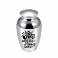Silver stainless steel memorial urn for ashes with engraved wings and heart quote design - Silver