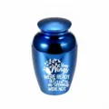 Polished blue stainless steel cremation urn with memorial heart wing engraving - Sapphire Blue