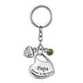 Llavero de urna corazón de acero pulido con grabado Papa y gema verde resplandeciente - Papá