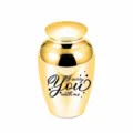 Kleine goldene Feuerbestattungsurne für Haustier- oder Menschenasche mit Gedenkinschrift. - Gold