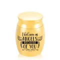 Small golden memorial keepsake urn for pet or human ashes with angel wings design - Gold