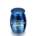 Small blue metallic pet cremation urn with engraved angel wings memorial quote - Sapphire Blue