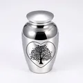 Urna cineraria in acciaio inossidabile lucido con incisione cuore e albero della vita - Argento