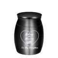 Small black stainless steel memorial cremation urn for daughter with heart design - To Daughter / Black