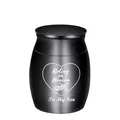 Small black stainless steel cremation memorial urn for son with motorcycle heart engraving - To Son / Black