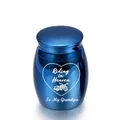 Blue stainless steel memorial cremation urn for ashes with 'Riding in Heaven' design - To Grandpa / Blue