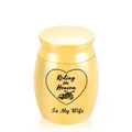 Small golden stainless steel memorial cremation urn for wife with Riding in Heaven text - To My Wife / Gold