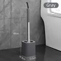 Escobilla de baño gris de mango largo con soporte cuadrado para la limpieza del baño - Gris