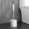 Juego de escobilla de baño blanca con mango largo y base cuadrada para limpieza de baño - Blanco