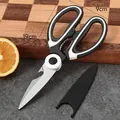 Multifunctional stainless steel kitchen scissors with black cover, 19cm long tool - Black and White Style (With Cover) / 19cm