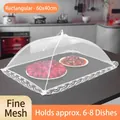 Large 60x40cm square foldable white mesh food cover tent with lace edge for dining table - 60x40cm Rectangular