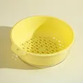 Creamy yellow double-layer kitchen drain basket and vegetable washing bowl with dimensions - L / Creamy Yellow