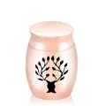 Mini rose gold stainless steel pet cremation urn with black tree of life pattern design - Pink
