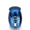 Small blue stainless steel pet cremation urn with tree of life pattern for ashes - Blue