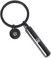 Black stainless steel cylindrical pet cremation urn keychain with paw print charm - Black (8*38mm)