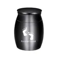 Black stainless steel pet cremation urn with 'Forever Loved' footprint design - Pet Memorial Urn Jar / Black