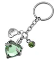 Silver stainless steel green crystal heart memorial keychain with Dad engraved tag - Green
