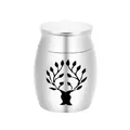 Small silver stainless steel pet cremation urn with black Tree of Life engraving design - Silver