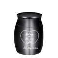 Small black stainless steel memorial urn with motorcycle heart and To My Sister engraving - To Sister / Black