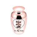 Rose gold stainless steel memorial urn for sister with Riding in Heaven motorcycle art - Sister / Pink