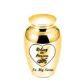 Gold titanium steel cremation urn with To My Sister engraving and motorcycle heart design - Sister / Gold