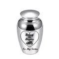 Silver heart engraved memorial urn with Riding in Heaven motorcycle design - Sister / Silver